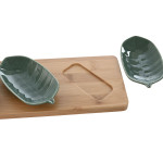 Set de Aperitivo Home ESPRIT Verde Verde oscuro Bambú Porcelana Tropical 4 Piezas 28,4 x 10,5 x 3 cm (2 Unidades)