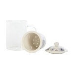 Taza con Filtro para Infusiones DKD Home Decor Azul Blanco Verde Cristal Porcelana 300 ml (3 Unidades)