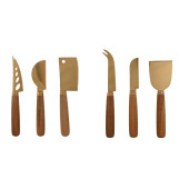 Cuchillos para Queso Home ESPRIT Dorado Natural Acero Inoxidable Acacia 2 Unidades (3 Piezas)