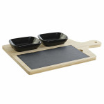 Set de Aperitivo DKD Home Decor Negro Natural Bambú Plástico Gres Pizarra Cottage 33 x 19,7 x 3,5 cm (4 pcs)