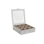 Caja para Infusiones DKD Home Decor 24,5 x 24,5 x 6 cm Cristal Beige Metal Terracota Blanco Verde Marrón claro 3 Piezas Madera M