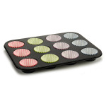 Moldes para Magdalenas Multicolor Bandeja para Horno (7 x 7 x 3 cm) (35 x 3 x 26,5 cm) (12 Unidades)