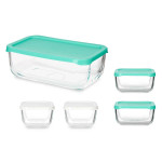 Set de Fiambreras Snow Box Rectangular Blanco Turquesa (4 Unidades)