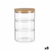 Set de Recipientes de Cocina Herméticos Apilables Transparente Bambú 1,2 L 11,2 x 17,5 x 11,2 cm (8 Unidades)