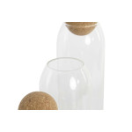 Set de 3 Botes DKD Home Decor 9,5 x 9,5 x 28,4 cm Natural Transparente Corcho Vidrio de Borosilicato